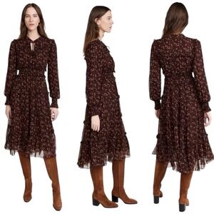 Cleobella Romina Boho Floral Tiered Midi Dress Romantic Cottagecore Sz L